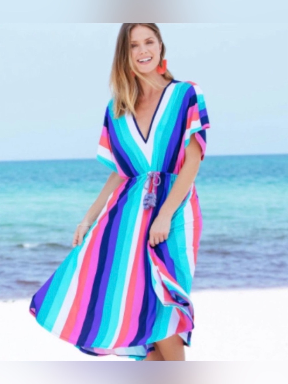 Cabana Life Multi-Color Striped V-Neck Maxi Dress